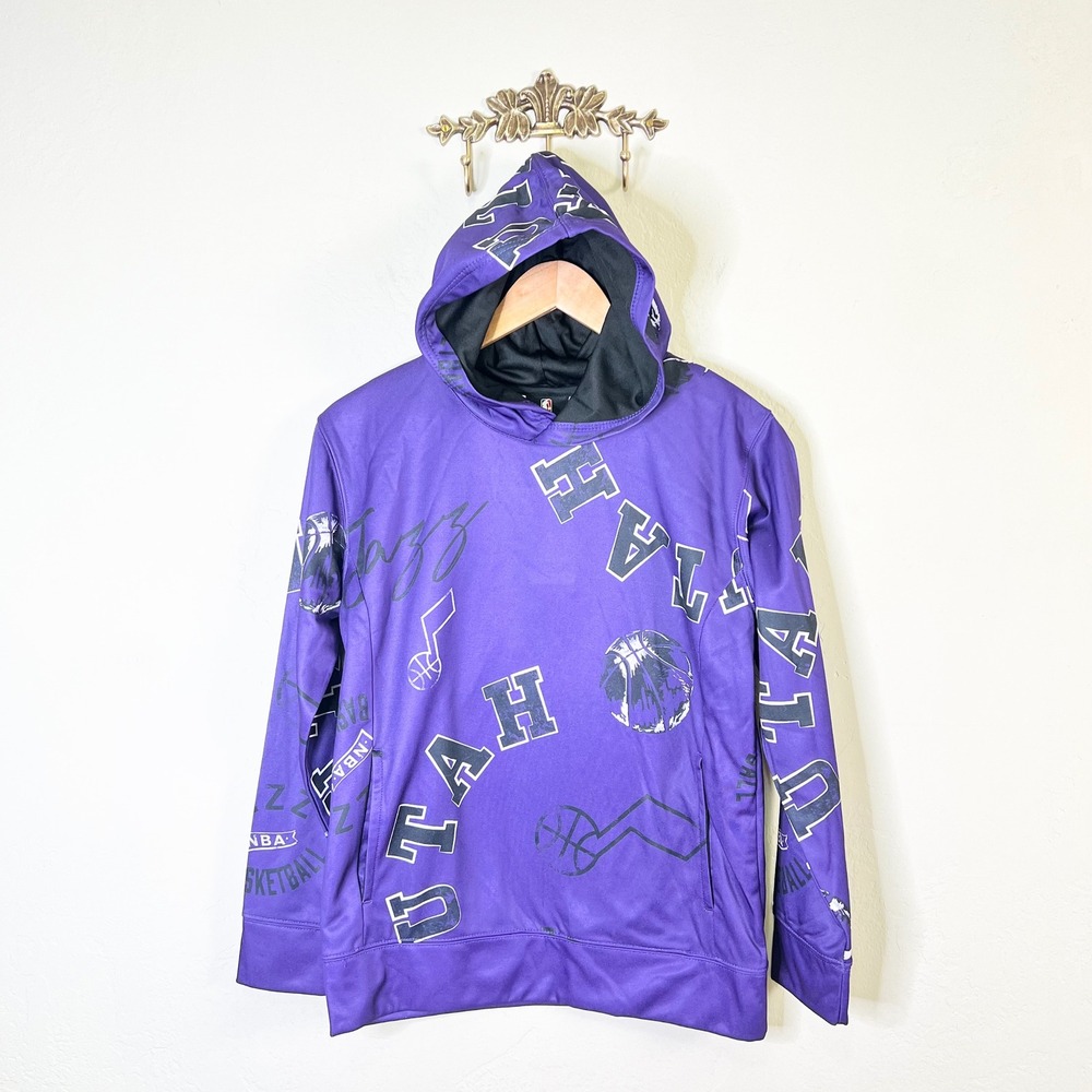 Utah Jazz Youth Size M-10/12 NBA Hoodie Purple All Over Print New Basketball